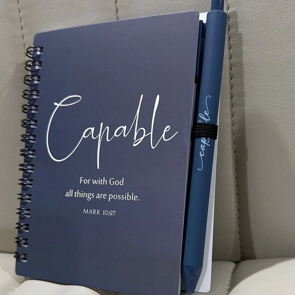 Bible Verse Notebook Trio & Pens Blessed Psalms Strong Philippians Capable Mark
